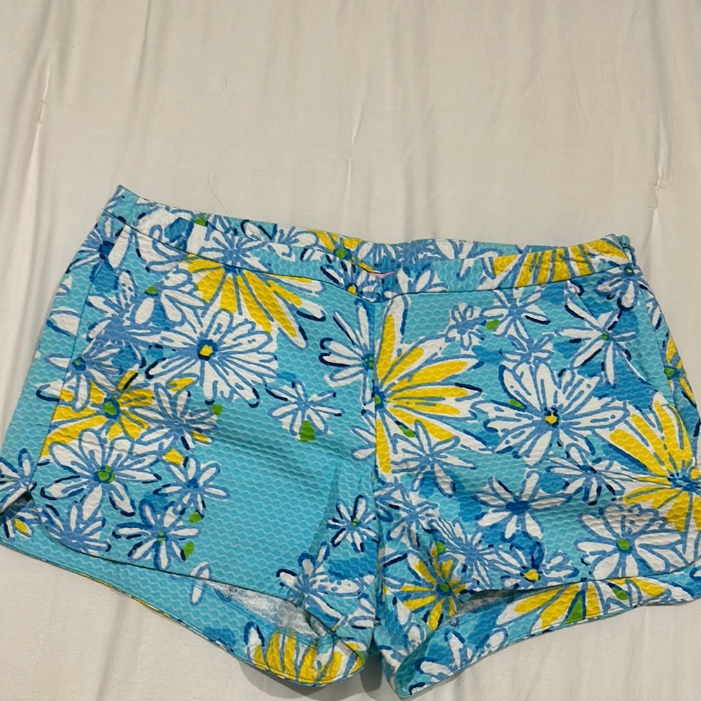 Lilly Pulitzer Blue and Yellow Floral High Waist Shorts